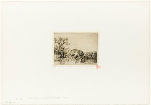 Woman Tending Two Cows