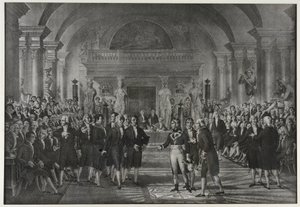 Reception of Napoleon Bonaparte at the Institute, class of physics and mathematics, section of mechanical arts on December 25 by Charles Etienne Pierre Motte