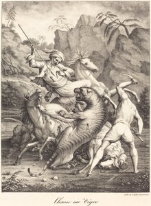 Tiger Hunt by Charles Etienne Pierre Motte after Auguste Jacques Regnier
