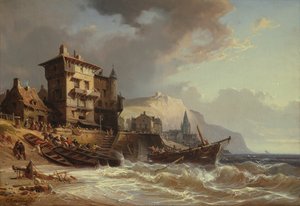 Hauling the Boats Ashore on the Coast of Brittany by Charles Euphrasie Kuwasseg