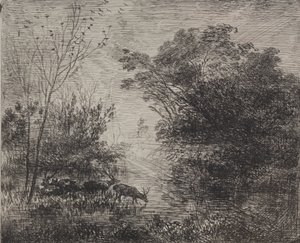 Stags by Charles Francois Daubigny