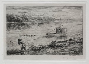 The Boat Trip: Cabin Boy Hauling the Tow-Rope or Hauling by Rope, 1861 by Charles Francois Daubigny