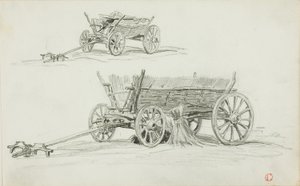 Two Sketches of an Ox Cart by Charles Francois Daubigny