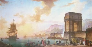 Morning, a capriccio of a Mediterranean port by Charles Francois Lacroix de Marseille