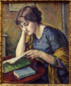 Reading. Painting by Charles Guerin (1875-1939), Oil on Canvas by Charles Guerin
