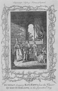 Dunstan dragging King Edwy from his Consort Queen Ethelgiva on his Coronation Day, 1773 by Charles Grignion