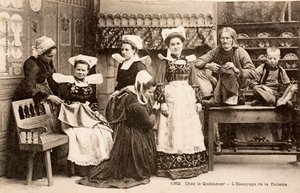 Old postcard, Breton family, Brittany, France