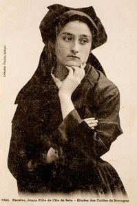 Old postcard, Young girl of the island of Sein, Finistere, Brittany, France