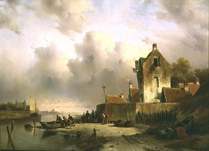 An Estuary with Fisherfolk by a Quay