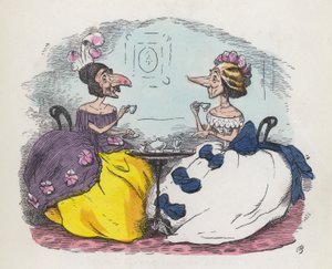 Two women with big noses drinking tea