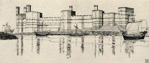 Exterior of Caernarvon Castle, North Wales by Charles Henry Bourne Quennell