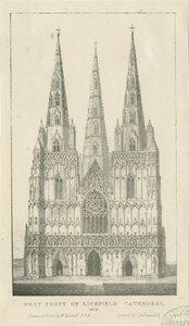 Lichfield Cathedral - West Front: Engraving by Charles Joseph Hullmandel