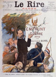 First World War: Cartoon on the promotion of war loan, source of income for profiteers enriched by the trade in coal, ammunition and livestock - Drawing by Charles Leandre, for the cover of Le Rire Rouge by Charles Leandre