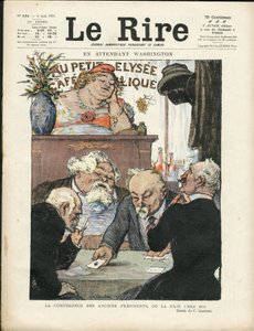 Illustration of Charles Leandre in Le Lire, 06/08/21 - Meanwhile Washington - Elections, President of the Republic - Marianne, Fallieres Armand, Poinsare Raymond, Deschanel Paul - Card game by Charles Leandre
