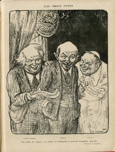 Illustration of Charles Leandre in Le Rire, 03/06/22 - The Three Popes - England Great Britain, U.S.R., Verifier dates, Reichstag - Lenine, Lloyd George, Pius XI by Charles Leandre