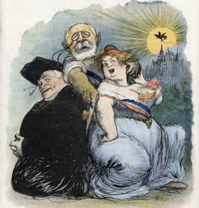 Separation from Church and State: the French Politician Jean-Bienvenu Martin, Minister of Public Instruction, Fine Arts and Worship, Desperately Seeking to Separate the Church as a Priest of France by Charles Leandre