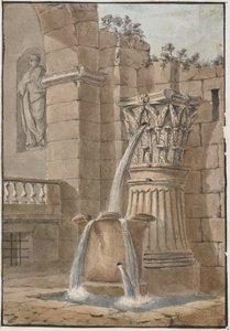 Fountain in a Courtyard by Charles Louis Clerisseau