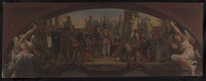 Sketch for the Denon Pavilion in the Louvre: The four ages of artistic life in France - Presentation to Francis I of plans for the Château de Fontainebleau by Charles Louis Lucien Muller