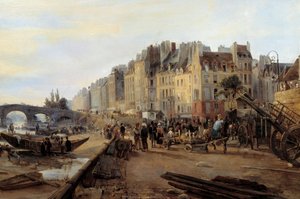 Marie Bridge and Saint Paul Harbour around 1825. View of Paris (detail)