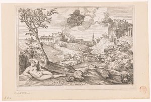 Landscape with Andromeda Guarded by the Dragon and Perseus Flying in a Cloud by Charles Macé (attributed to)