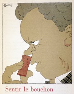 Feeling the Cork - in Monseigneur le Vin, drawing by Charles Martin, fascicle des Etablissements Nicolas