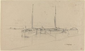 Boats on River with Masts by Charles Meryon