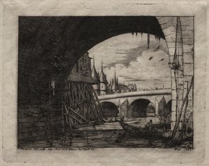 Etchings of Paris: An Arch of the Notre Dame Bridge by Charles Meryon