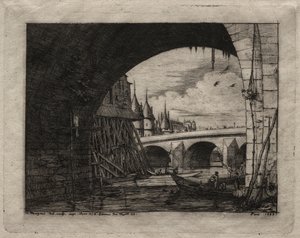 Etchings of Paris: An Arch of the Notre Dame Bridge, 1853 by Charles Meryon