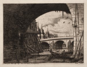 The Arch of Pont Notre Dame, Paris by Charles Meryon