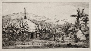 New Caledonia: Large Native Hut on the Road from Balade to Puebo, 1845 by Charles Meryon