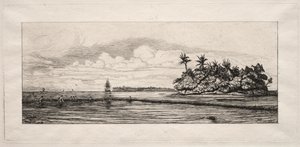 Oceania: Fishing near Islands with Palms in the Uea or Wallis Group by Charles Meryon