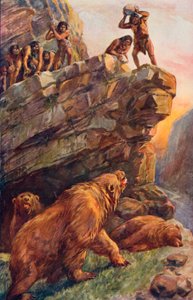 Prehistoric Men Attacking the Great Cave Bears by Charles Mills Sheldon