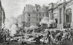 Napoleon Bonaparte quelling of Royalist revolt in front of Eglise Saint-Roch in Paris by Charles Monnet