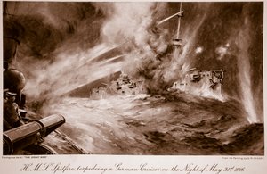 H.M.S Spitfire torpedoing a German Cruiser on the Night of May 31st