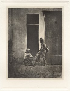 Plate IV – Pifferaro Standing and Italian Peasant Seated, in the Court of 21 Quai Bourbon by Charles Nègre, André Jammes