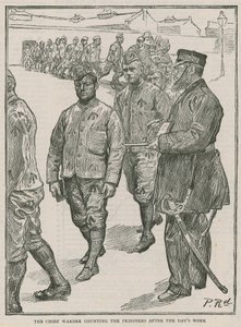 The chief warder counting the prisoners after a day