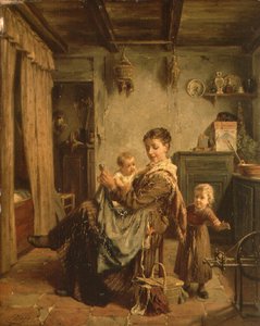 Cache-Cache, an interior with mother and child by Charles Petit