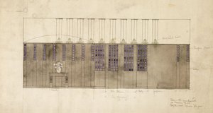 Design for a wall, table and doors, for A.S. Ball, Berlin, 1905