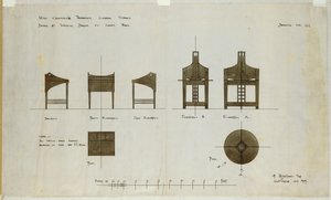 Designs for Writing Desks Shown in Front and Side Elevations, for the Ingram Street Tea Rooms