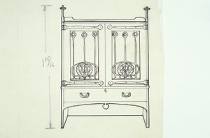 Line drawing of furniture (a dressing table), c.1910 by Charles Rennie Mackintosh