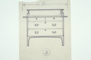 Line drawing of furniture (a settle with painted panels), c.1910 by Charles Rennie Mackintosh