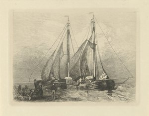 Sailing Ships on a Beach by Charles Rochussen