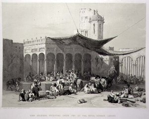 Panjab: Sikh Soldiers Receiving their Pay at the Royal Durbar, Lahore, plate 12 from 