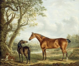 Hunters and a Spaniel in an Extensive Landscape