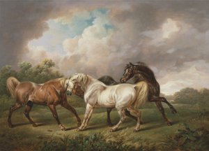 Three Horses in a Stormy Landscape