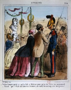 Cartoon making fun of the erection of a commemorative statue of Watteau