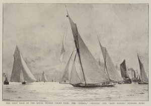 The First Race of the Royal Thames Yacht Club, the Iverna, Meteor and Maid Marian running Home by Charles William Wyllie