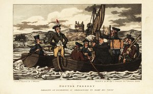 English tourists and Scot in tartan jacket sailing on Loch Leven in the Scottish highlands by Charles Williams