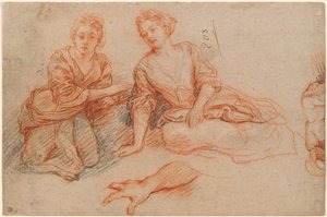Two Young Women Seated on the Ground by Charles de la Fosse