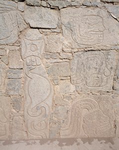 Precolombian art: relief on ruins, 9th century BC by Chavin Chavin